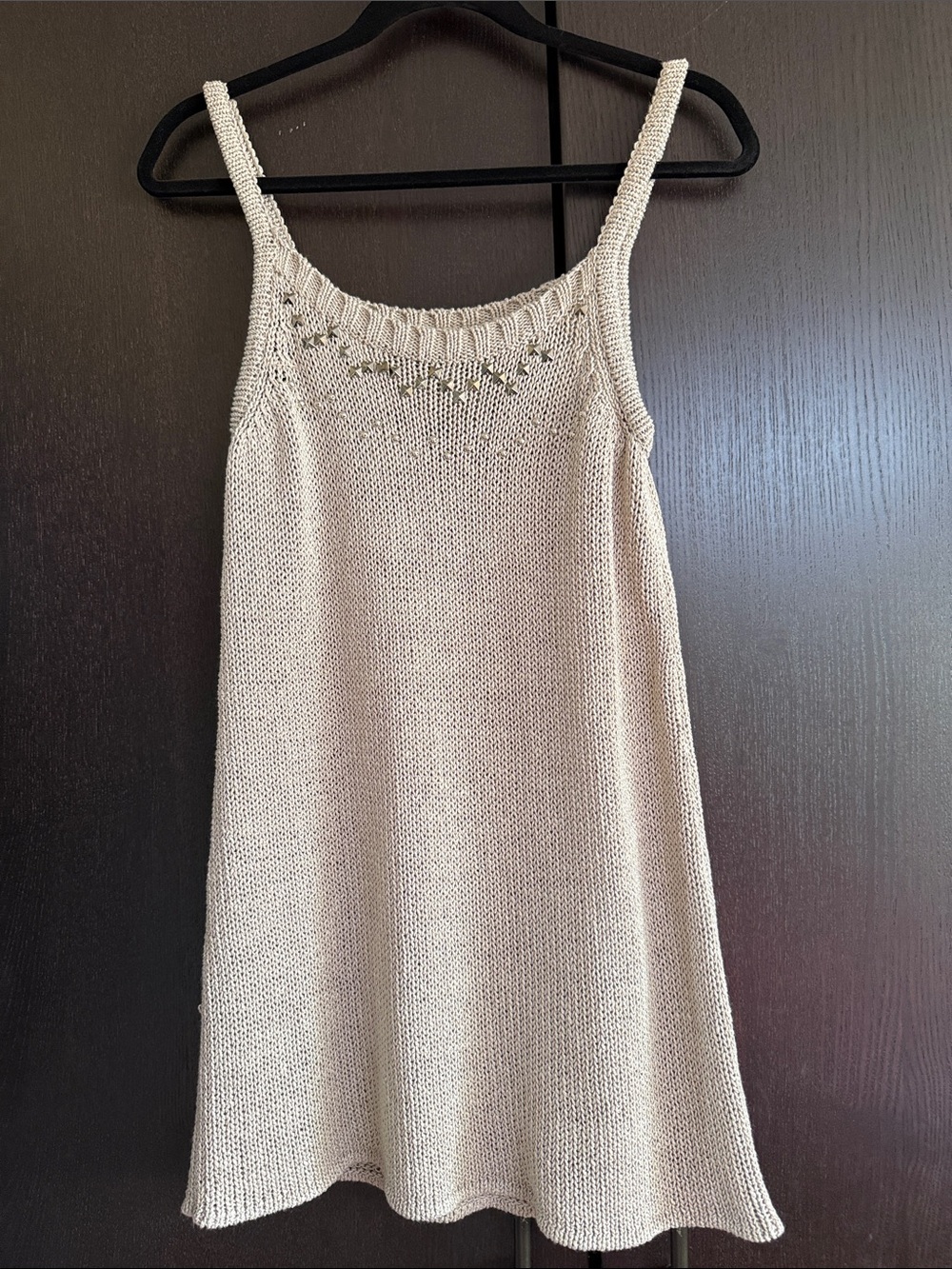 Knit Spaghetti Strap Tank Dress in Light Beige